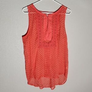 Daniel Rainn Shirt Womens Size L peach Pink sheer Whimsy Crochet